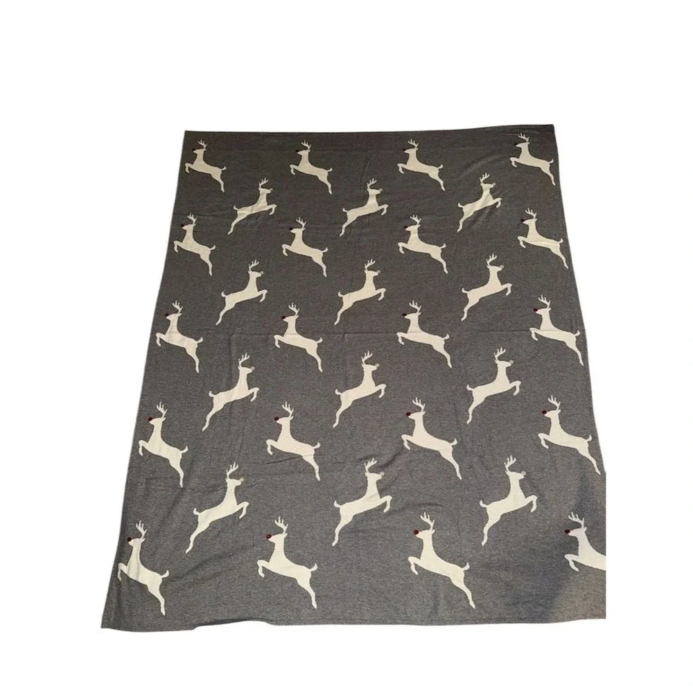 PD home and‎ garden Christmas Reindeer Throw Blanket Gray Animal Print Cotton